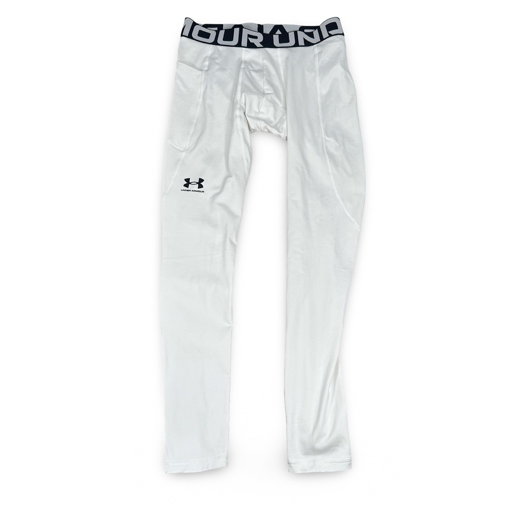 Under Armour Mens ColdGear Armour Leggings White Compression Pants Large READ